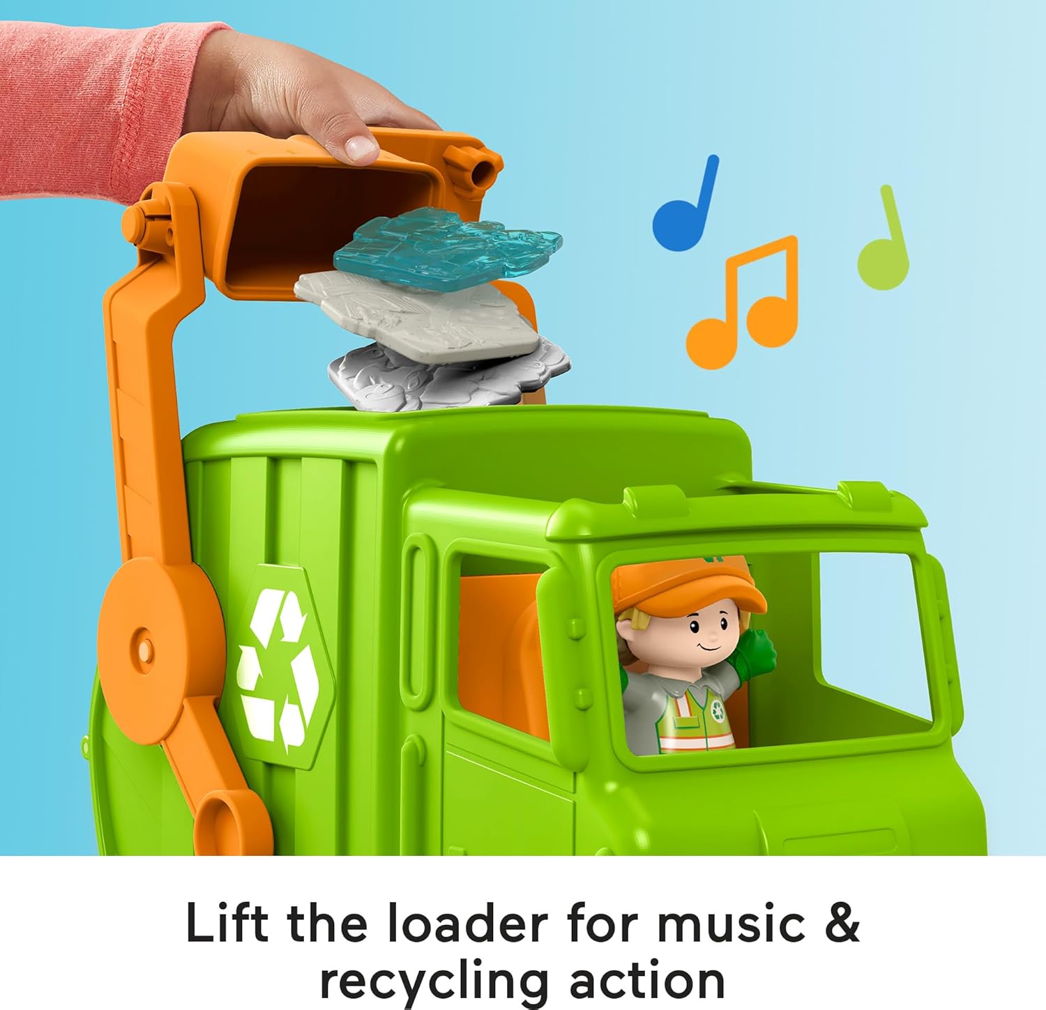 Fisher-Price Little People Musical Toddler Toy Recycling Truck Garbage Vehicle with Figure for Pretend Play Ages 1  Years